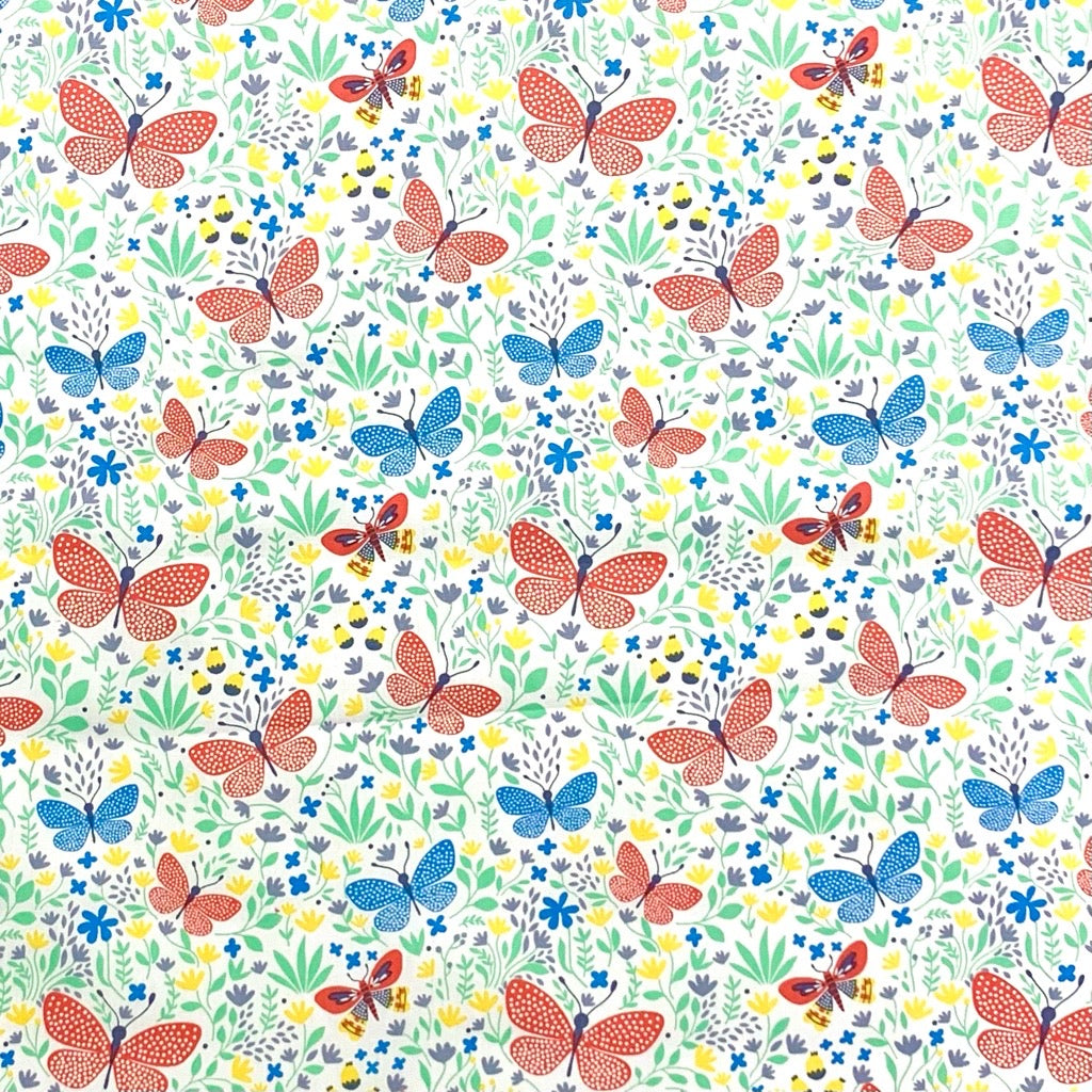 Butterfly Spring Fields Rose &amp; Hubble Cotton Poplin Fabric - Pound Fabrics