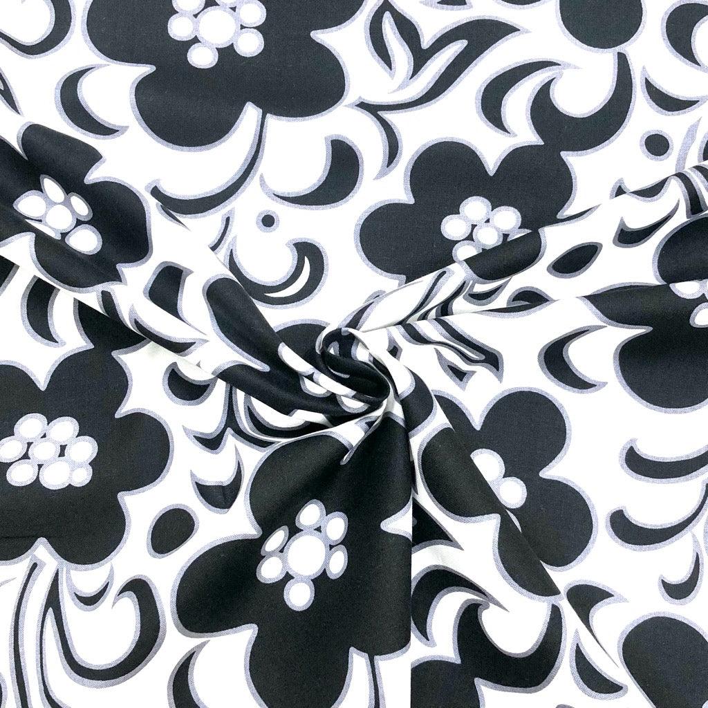 Large Black and White Floral on White Cotton Poplin Fabric - 58" wide - Pound Fabrics