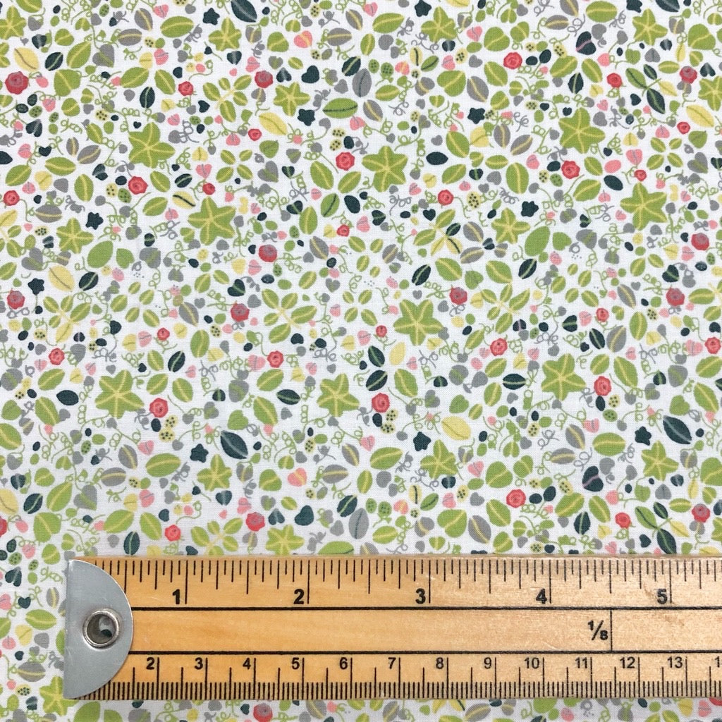 Small Floral Land on White Pima Cotton Lawn Fabric