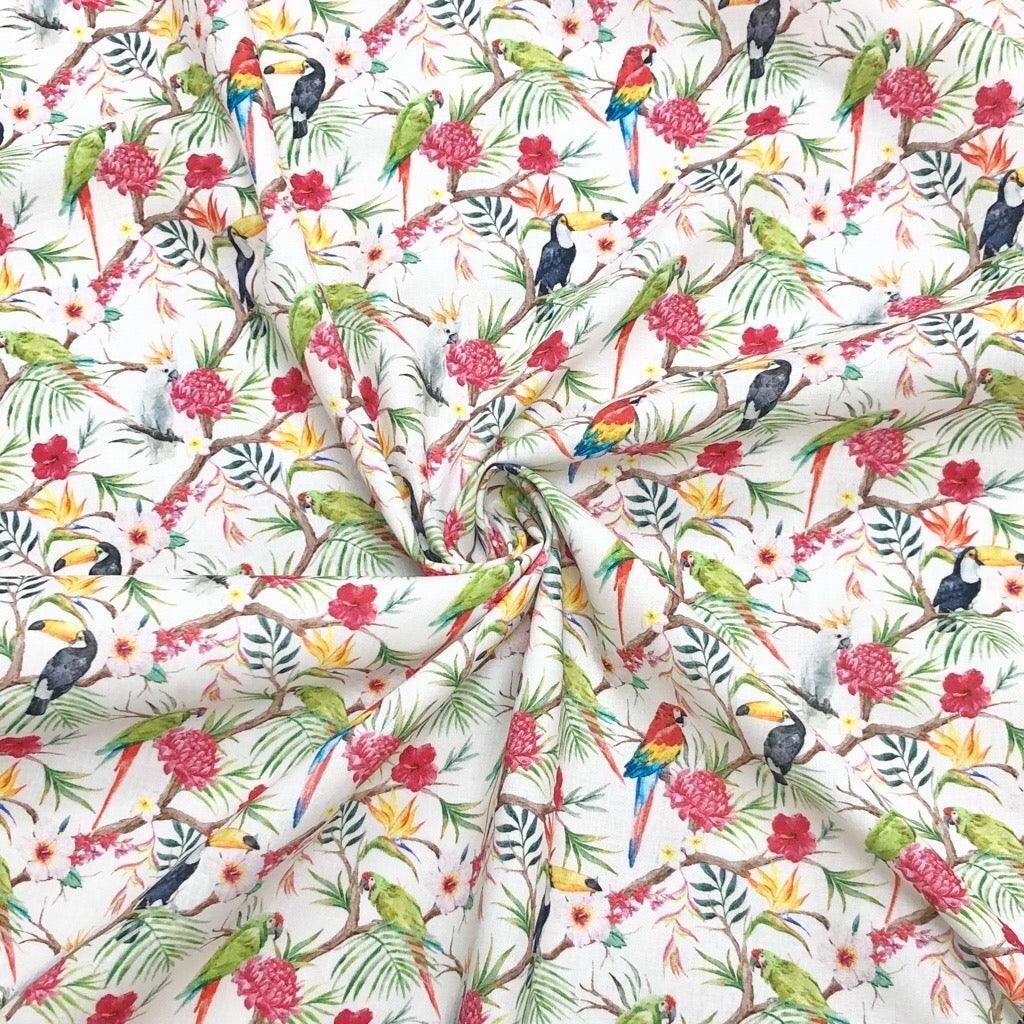 Tropical Birds and Flowers Cotton Fabric - Pound Fabrics
