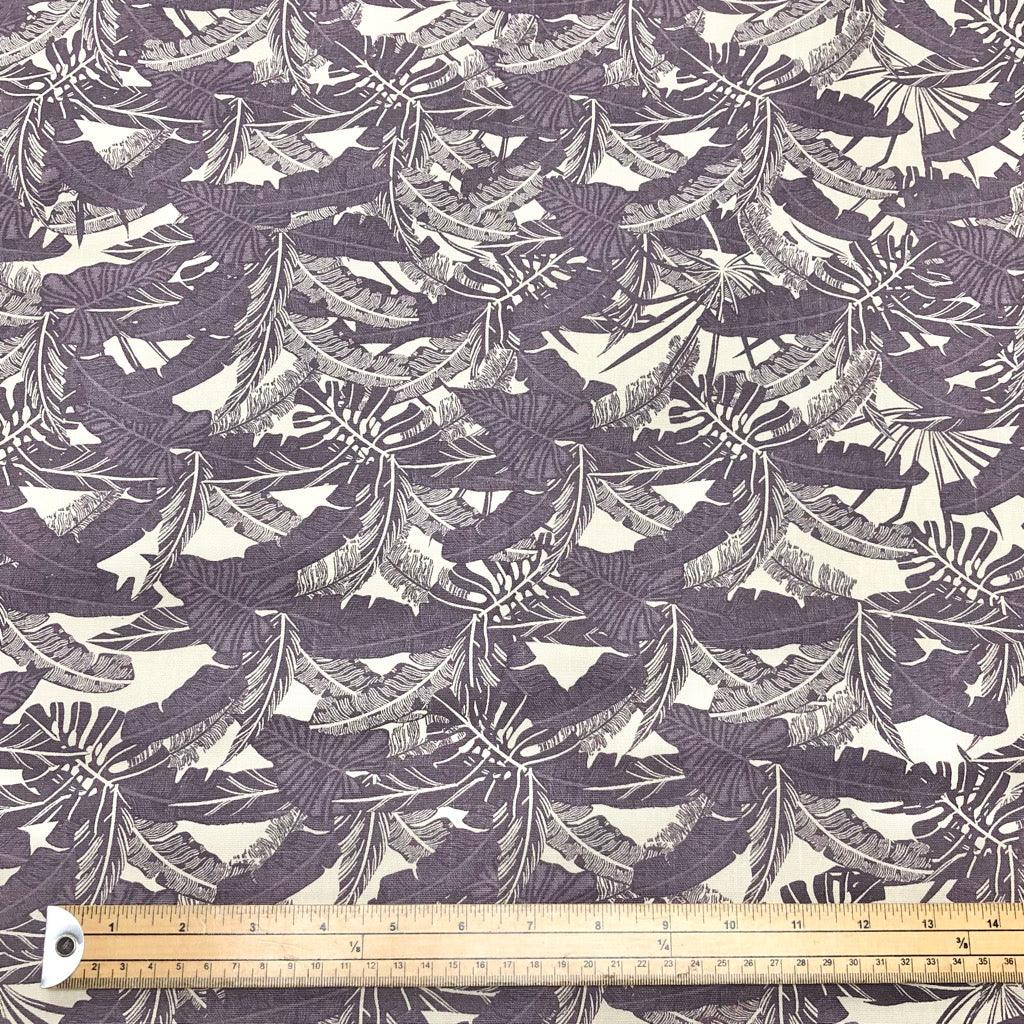 Brown Tropical Leaves on Beige Cotton Canvas Fabric - Pound Fabrics