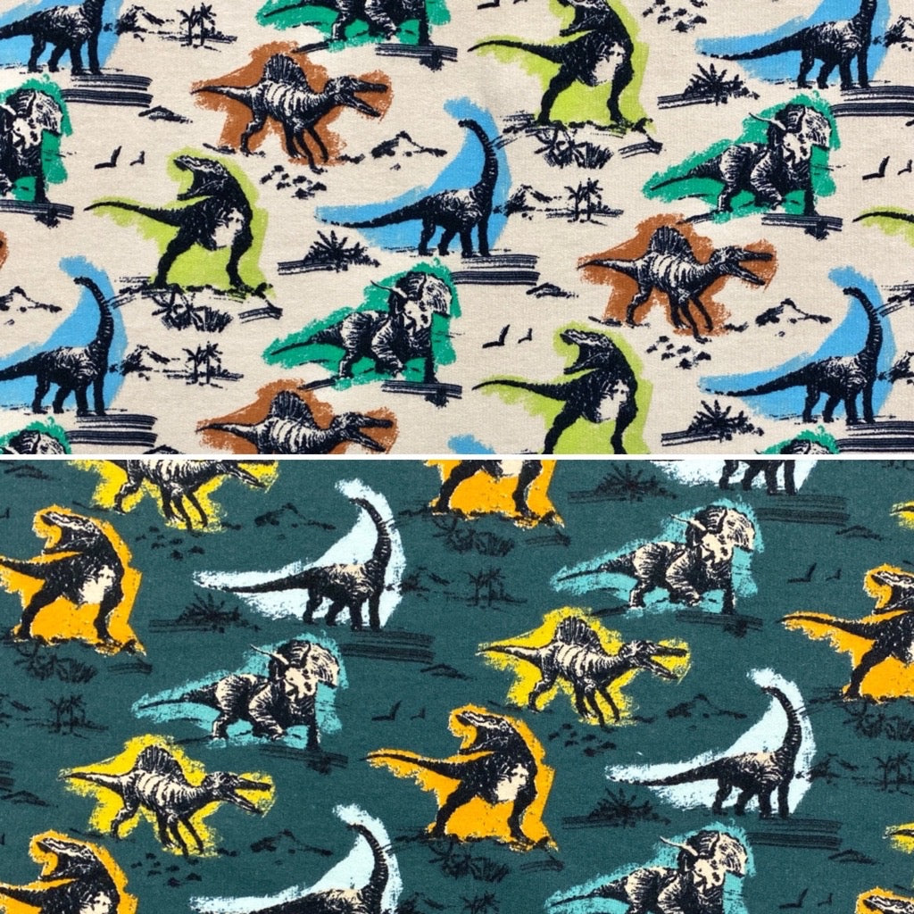 Dinosaurs Organic Brushed French Terry Fabric - Pound Fabrics