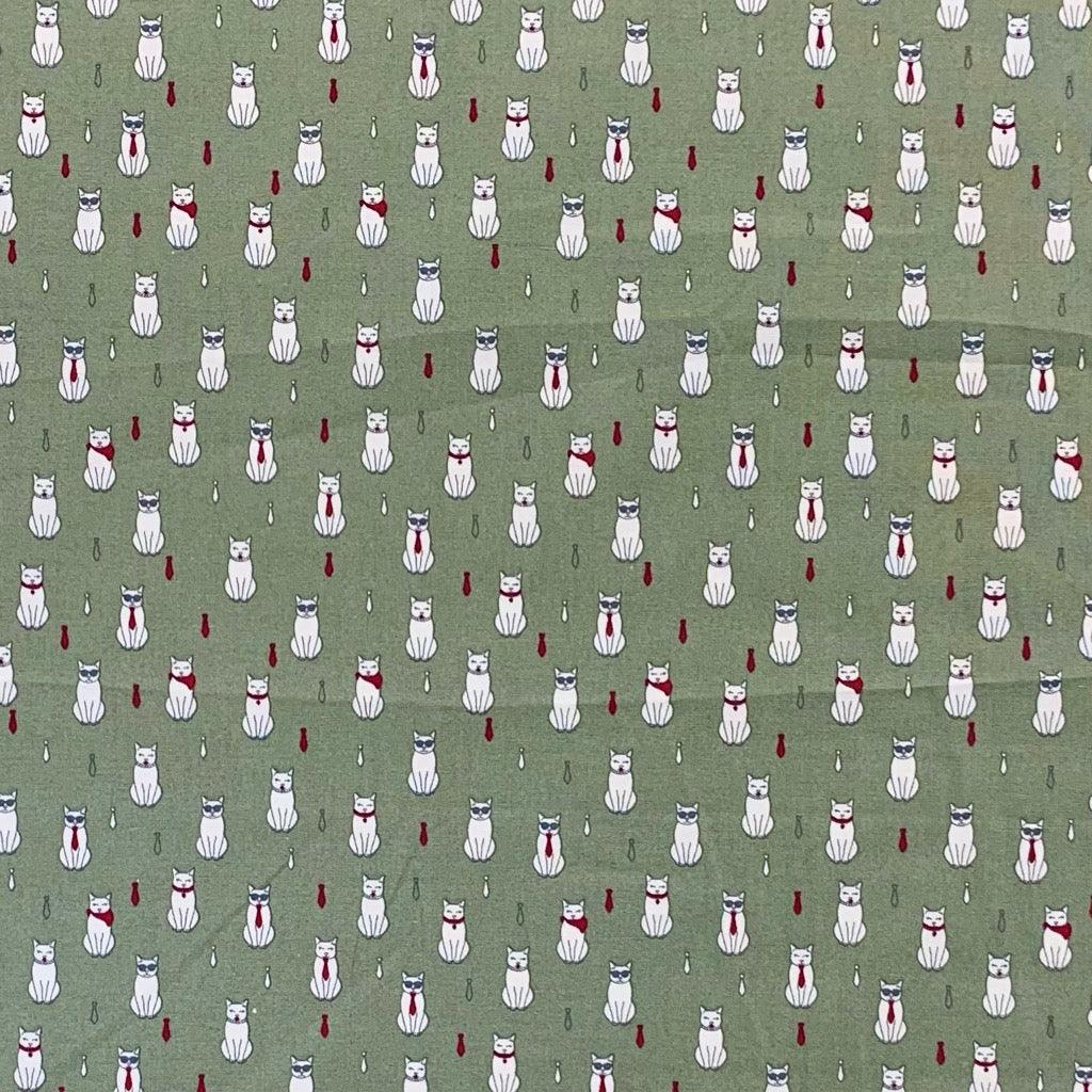 Cats and Ties Rose &amp; Hubble Cotton Poplin Fabric - Pound Fabrics