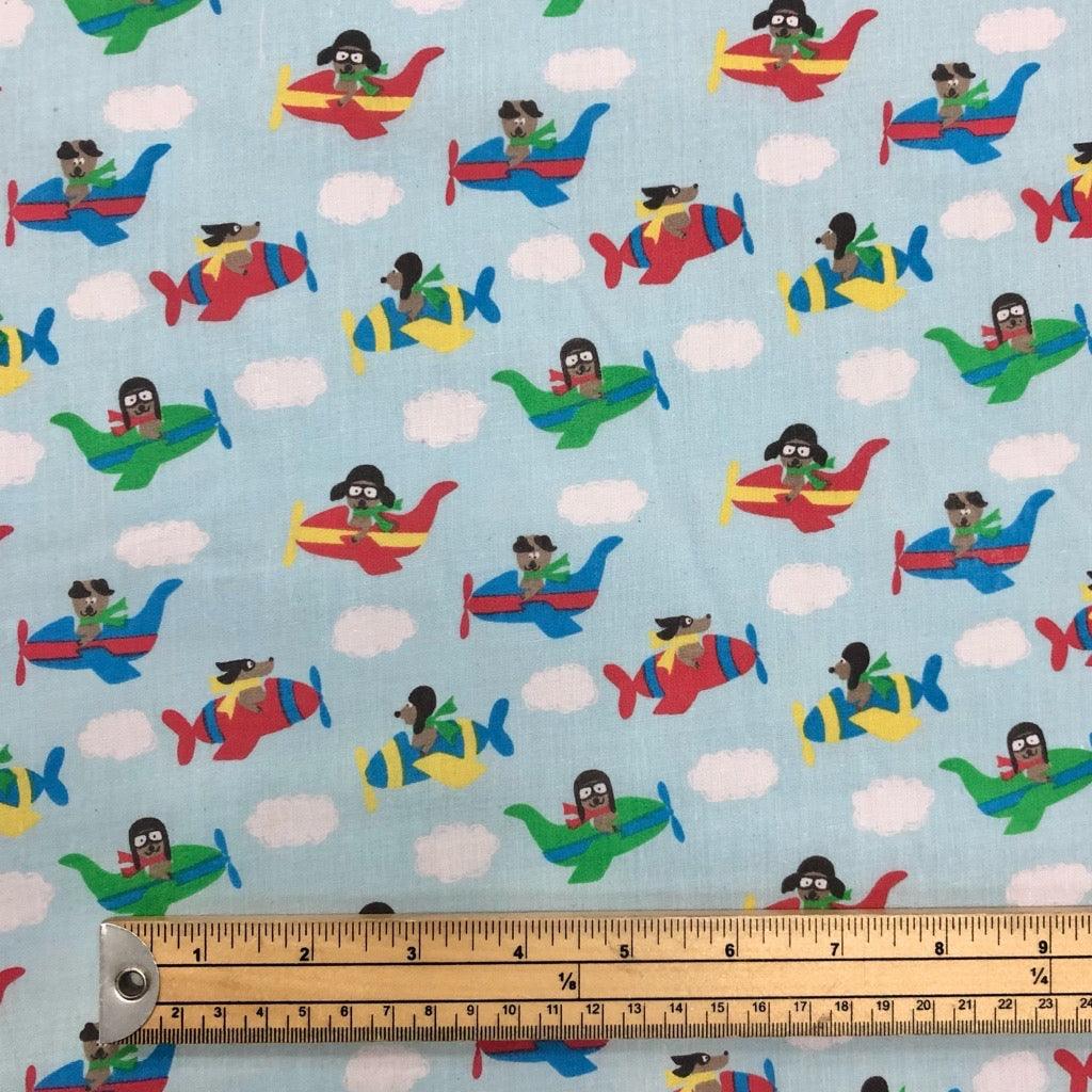Dogs in Planes Polycotton Fabric - Pound Fabrics