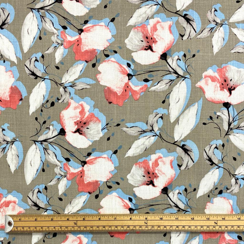 Magnolia Flowers Linen Mix Fabric - Pound Fabrics