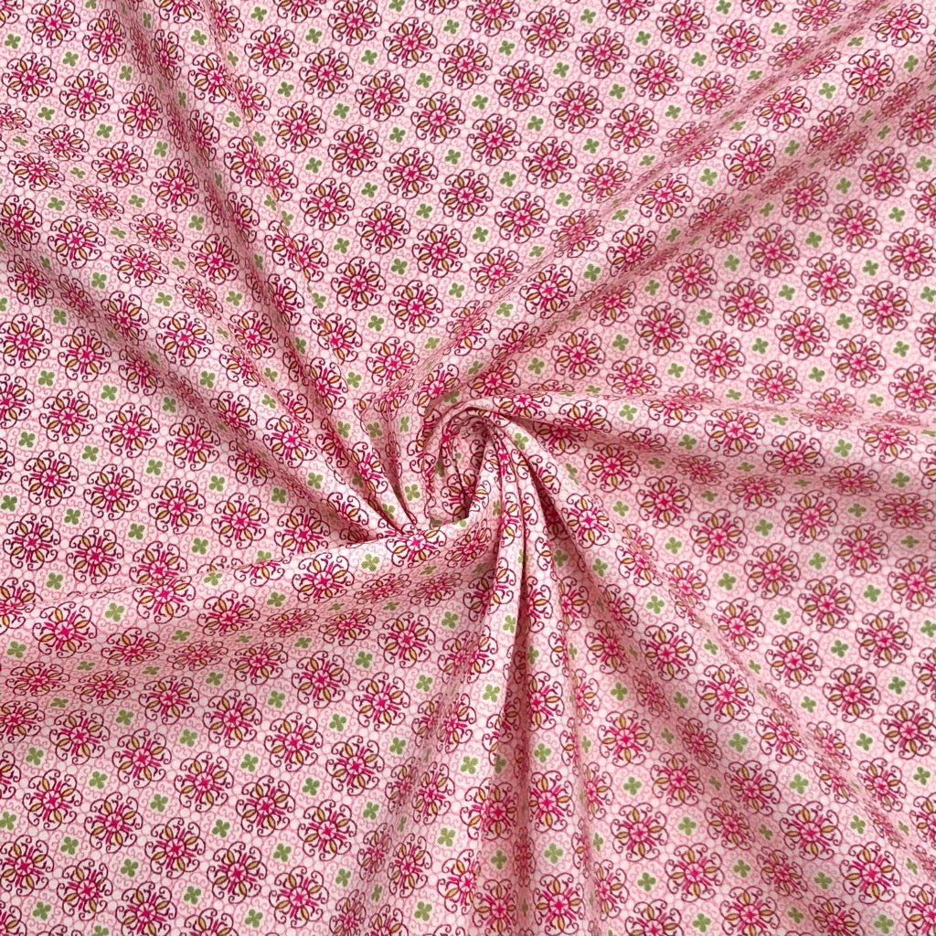 Pink Floral Clovers Cotton Lawn Fabric