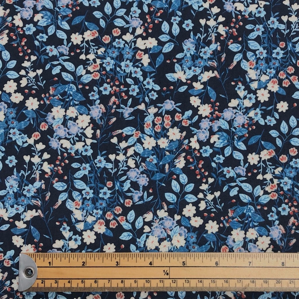 All Over Delicate Floral and Leaves Cotton Poplin Fabric
