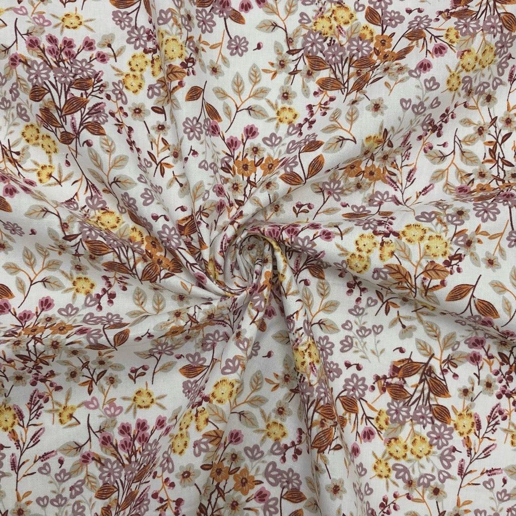 All Over Delicate Floral and Leaves Cotton Poplin Fabric - Pound Fabrics