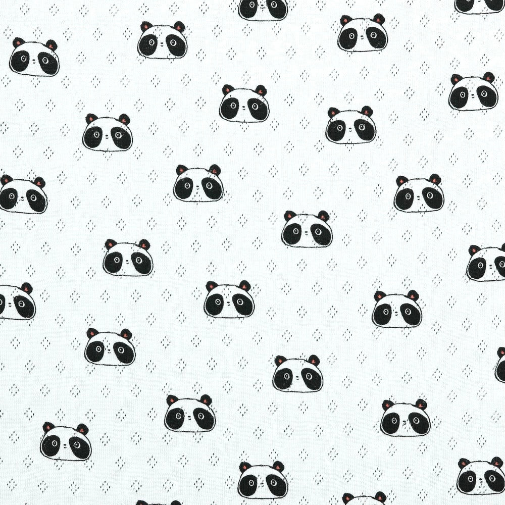 Panda Faces Pointoille Jersey Fabric - Pound Fabrics