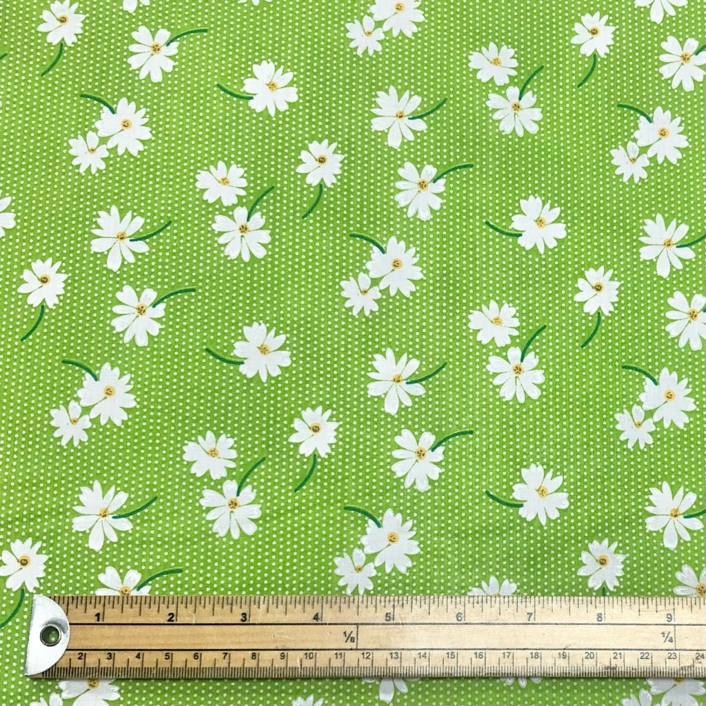 White Flowers and Polka Dots Polycotton Fabric - Pound Fabrics