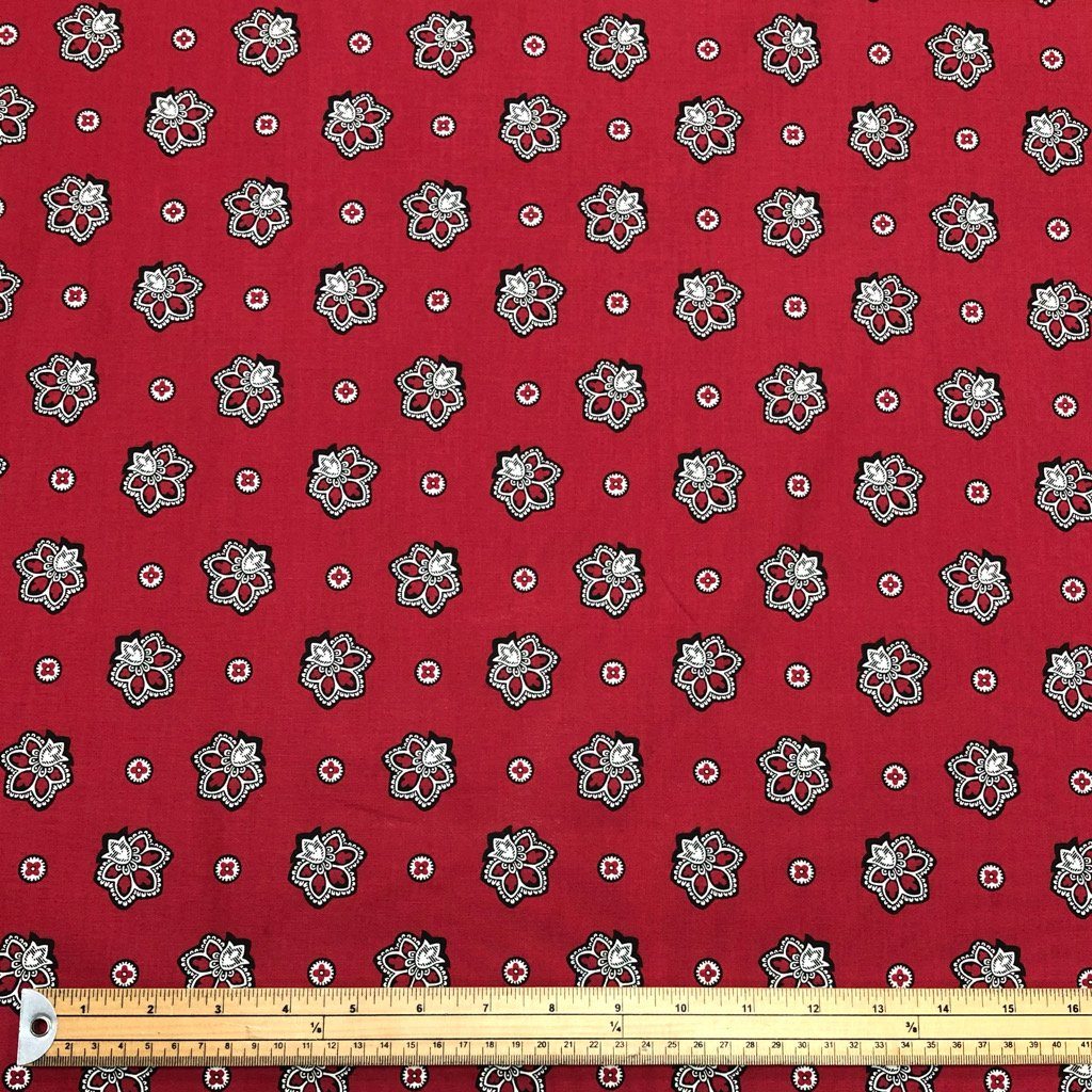 Mini Flowers on Red Cotton Poplin Fabric - 58&quot; wide (6559997526039)