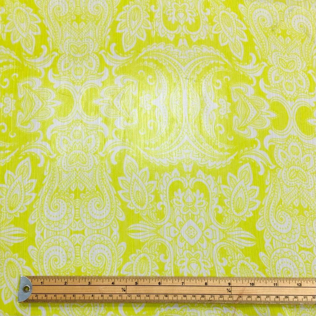 Paisley Damask on Lime/Yellow Chiffon Fabric - Pound Fabrics