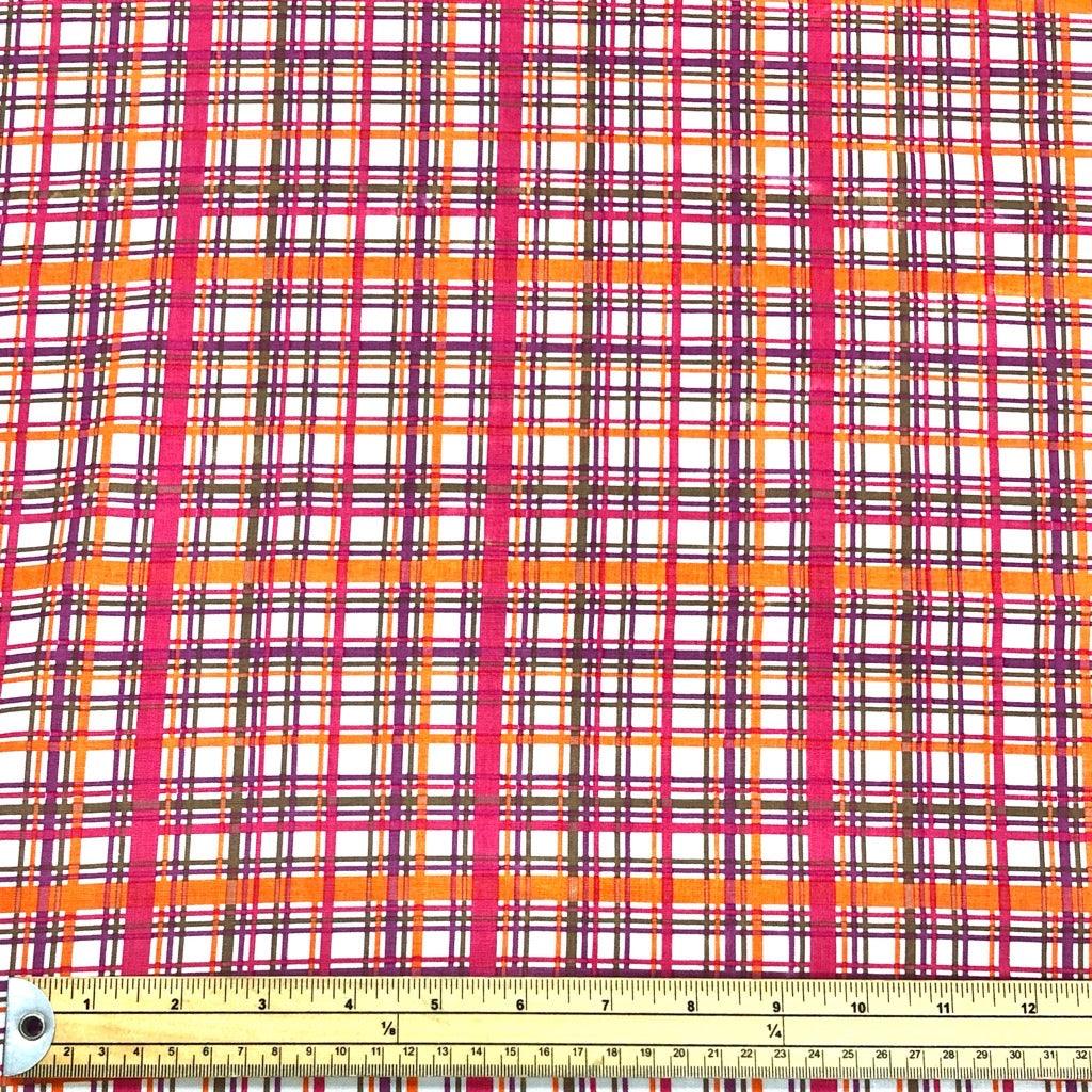 Pink/Orange/Purple Checkered Cotton Poplin Fabric - 58" wide - Pound Fabrics