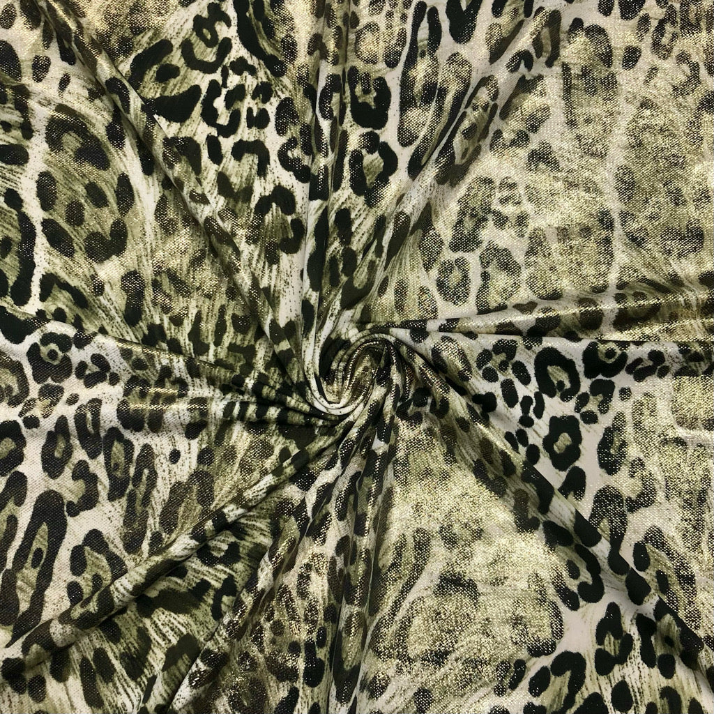 Gold Foil Leopard Skin Elastane Fabric