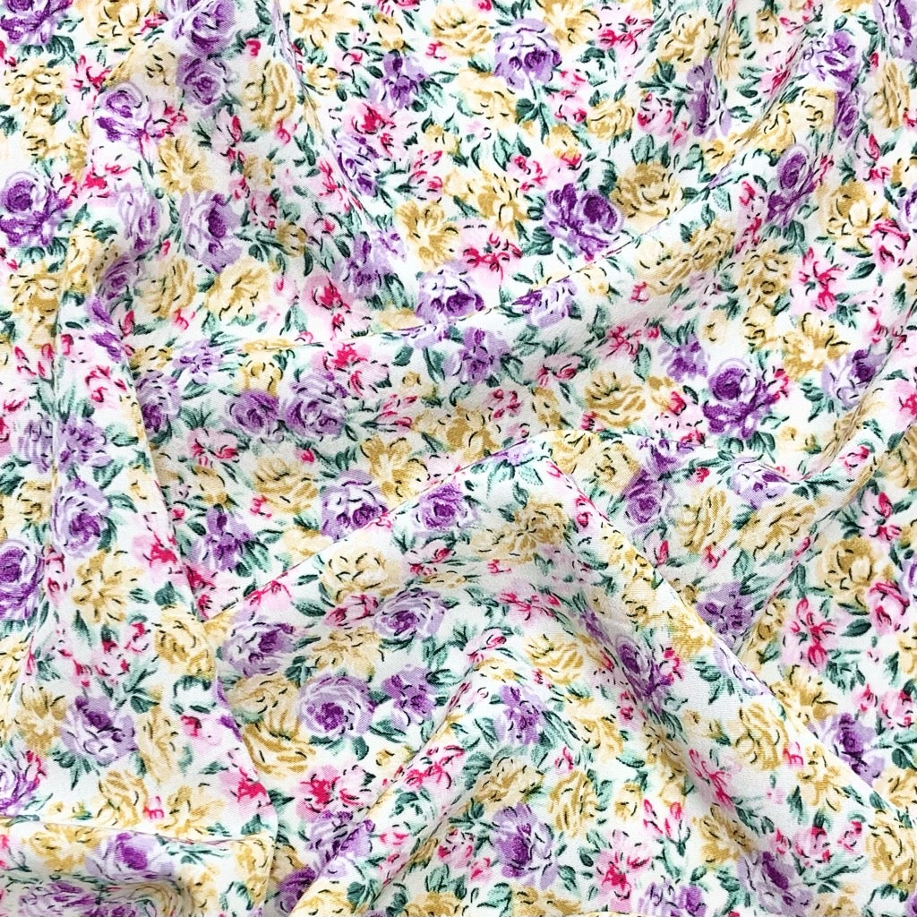 Mini Lilac/Yellow Floral Polyester Crepe Fabric - Pound Fabrics