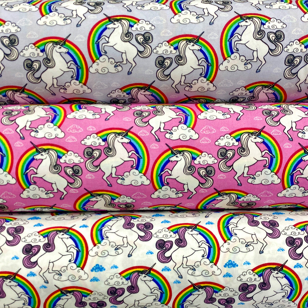 Rainbow Unicorns Rose &amp; Hubble Cotton Poplin Fabric - Pound Fabrics