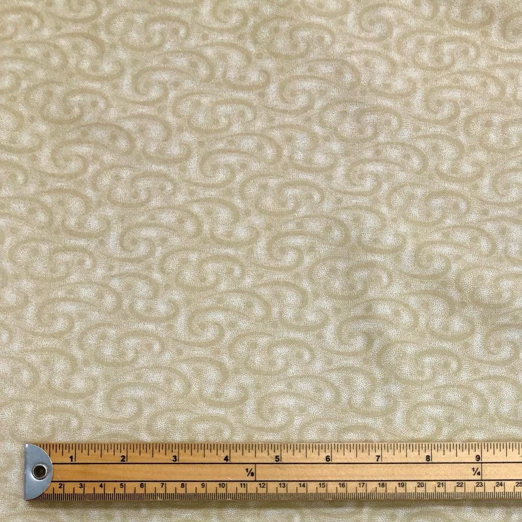 Beige Lines and Dots on White Cotton Fabric - Pound Fabrics
