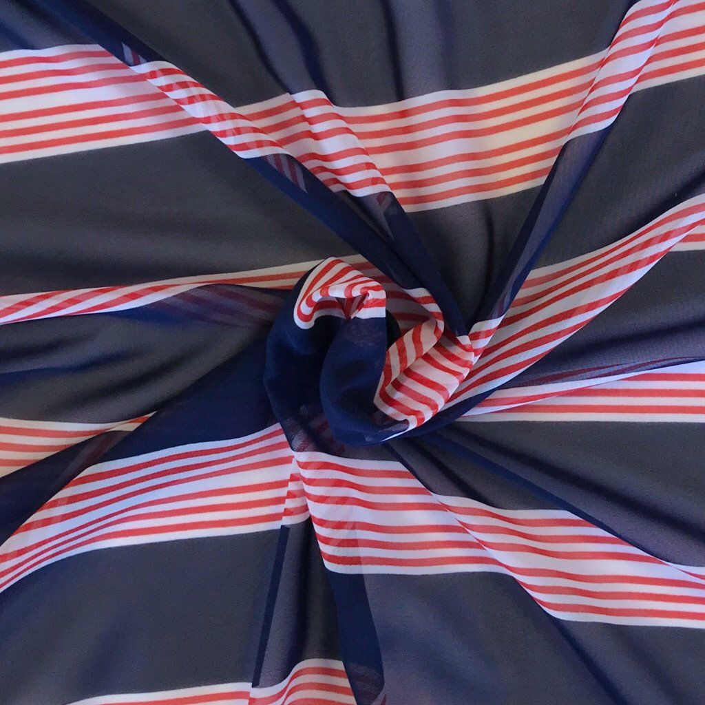 Navy and Red Stripe Chiffon Fabric (4442282721303)