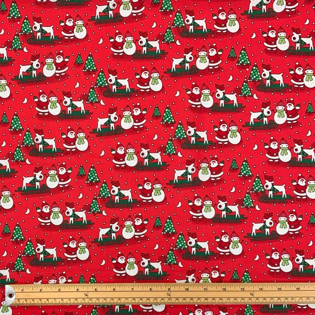 Reindeer Sledge and Santa Cotton Fabric - Pound Fabrics