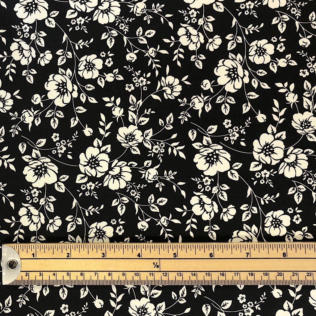 Black and Ivory Floral Cotton Fabric (6565556617239)