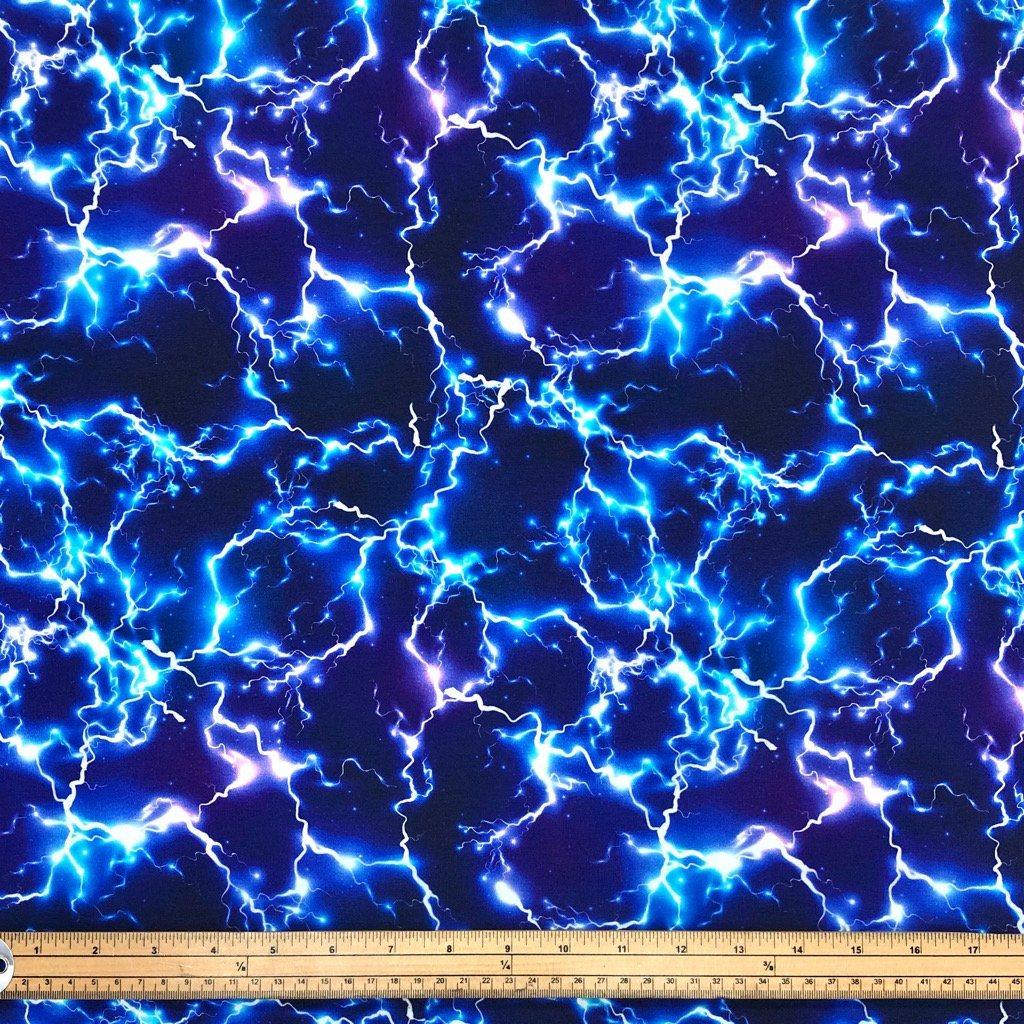 Blue and Purple Lightning French Terry Fabric - Pound Fabrics