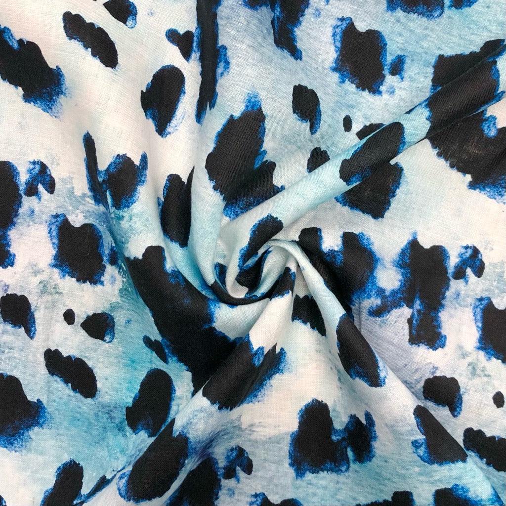 Black Watercolour Splodges 100% Linen Fabric - Pound Fabrics