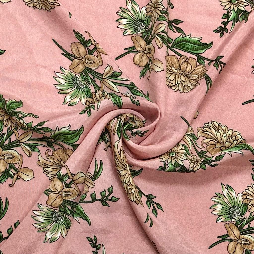 Brown and Green Floral Polyester Fabric - Pound Fabrics