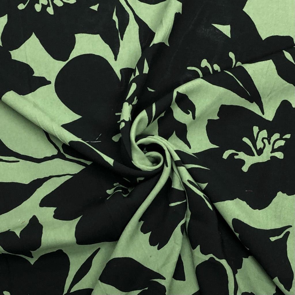 Large Black Floral Viscose Challis Fabric - Pound Fabrics