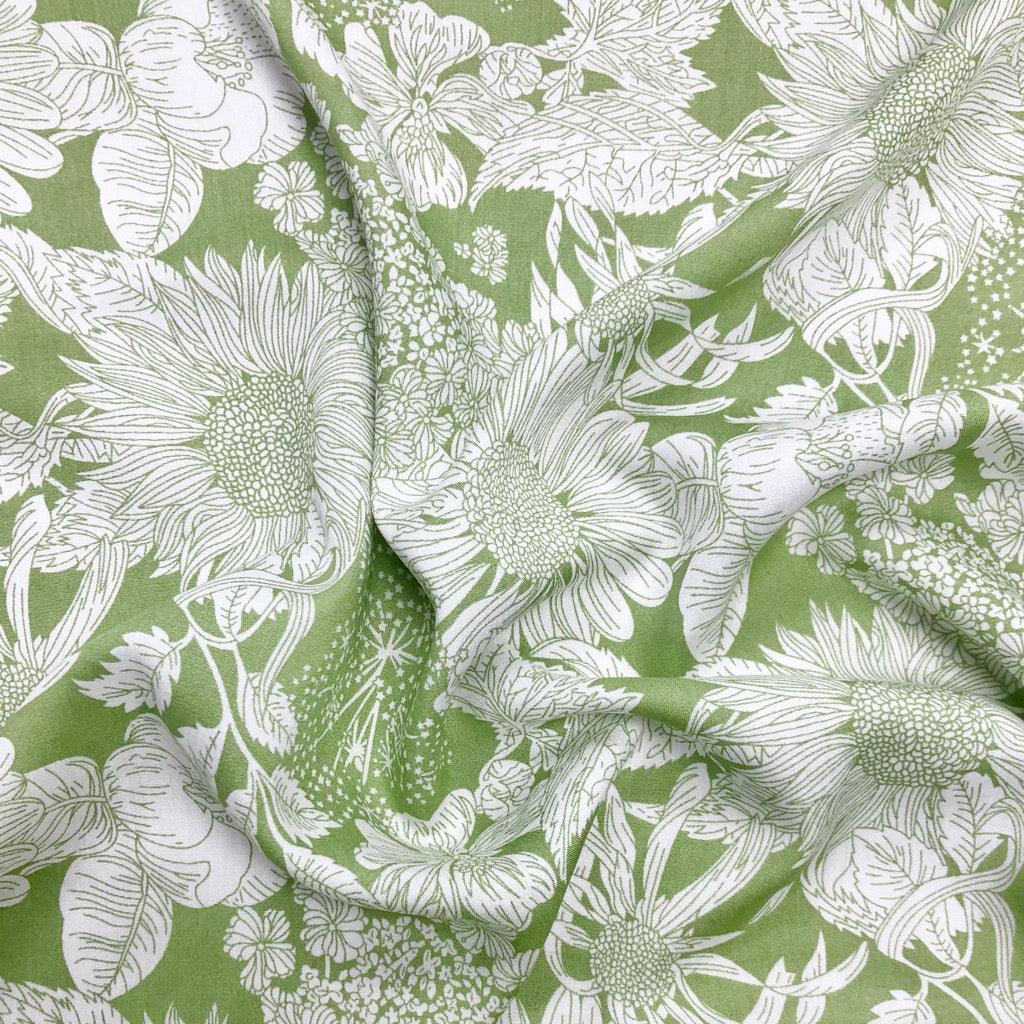 White Floral Field Viscose Challis Fabric - Pound Fabrics