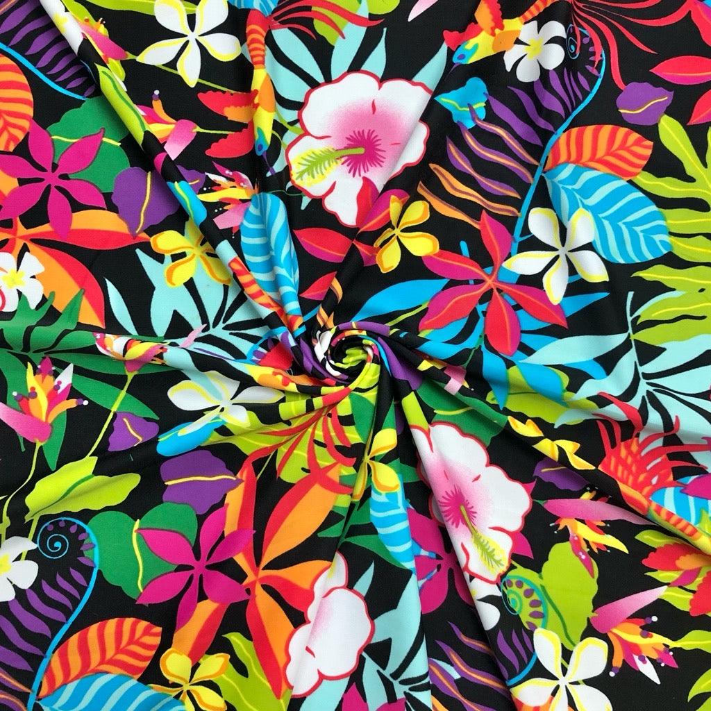 Multicoloured Floral Jungle Lycra Spandex Fabric - Pound Fabrics