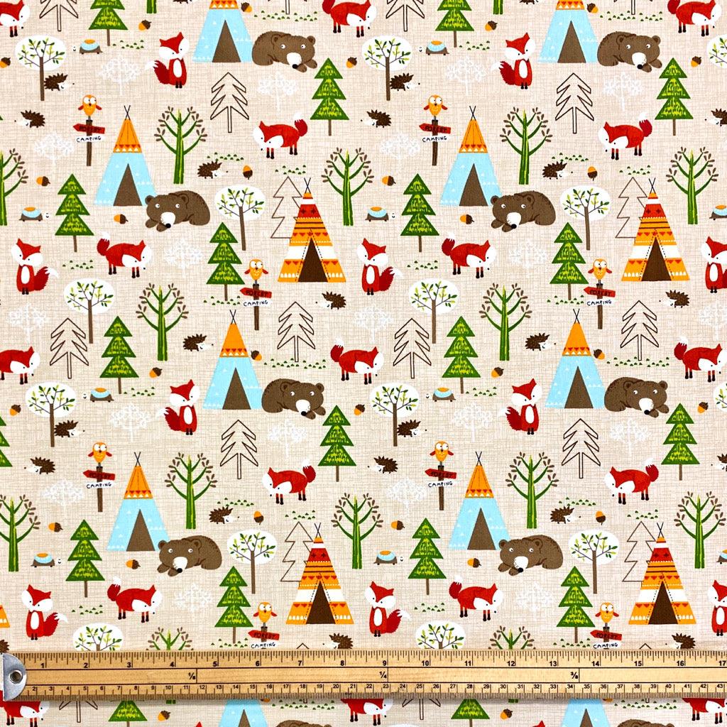 Animals In The Forest Rose &amp; Hubble Cotton Poplin Fabric - Pound Fabrics