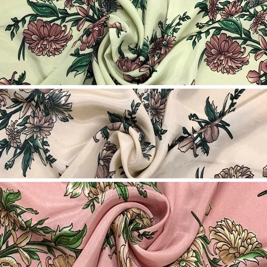 Brown and Green Floral Polyester Fabric - Pound Fabrics