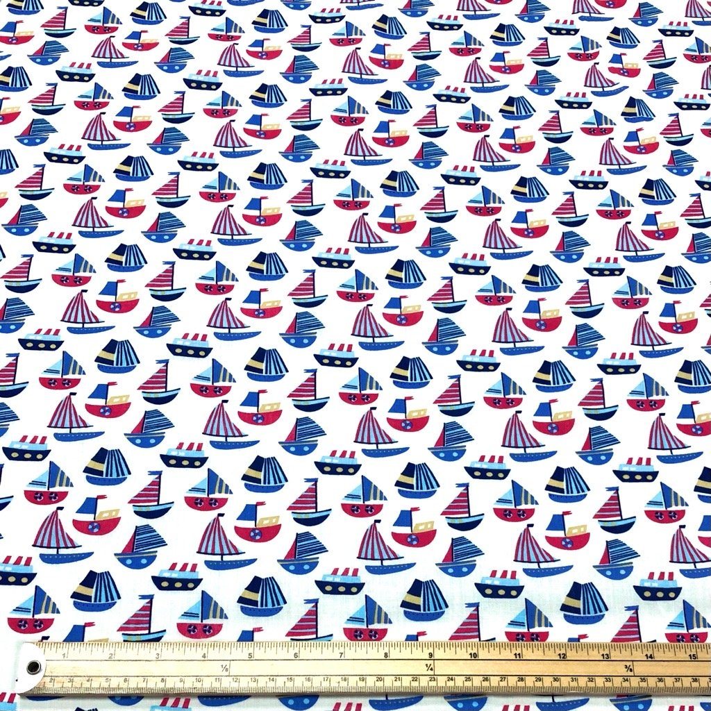 Boats at Sea Polycotton Fabric (6552376901655)