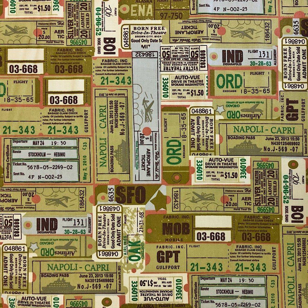 Travel Tickets Cotton Fabric - Pound Fabrics