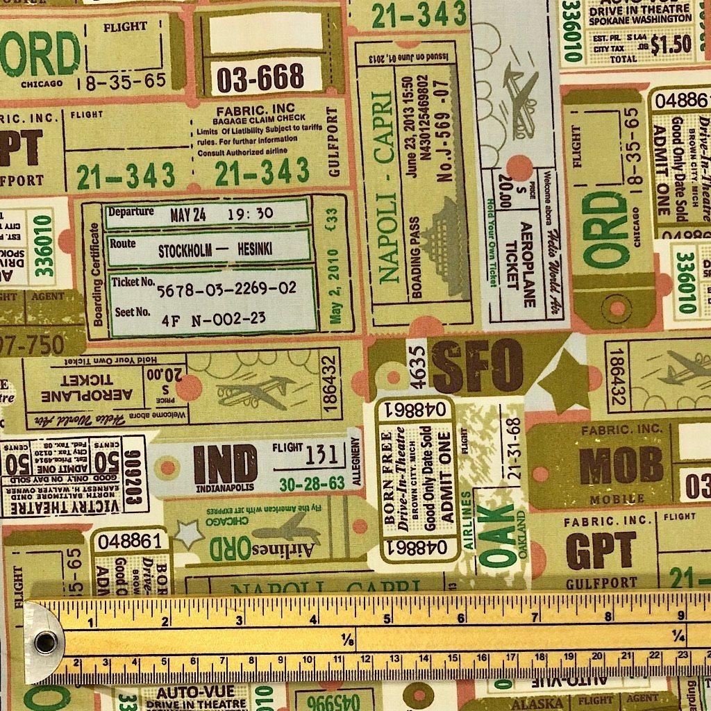 Travel Tickets Cotton Fabric - Pound Fabrics