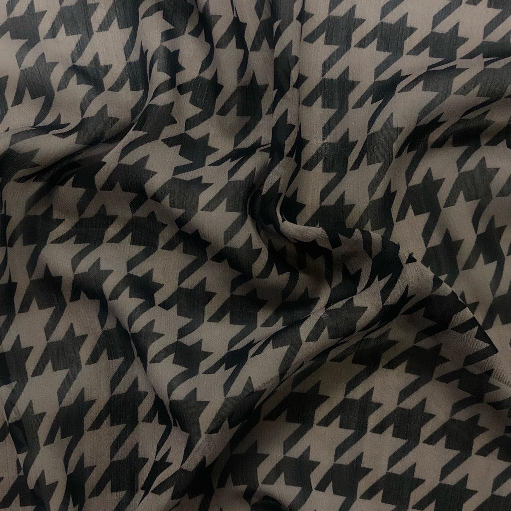 Black Dogtooth on Brown Chiffon Fabric - 3 metres for £3 - Pound Fabrics