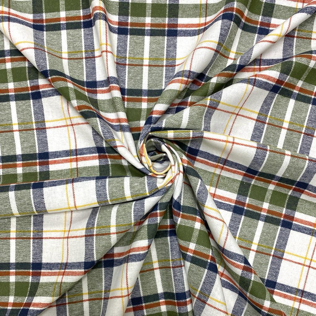 Olive and Ivory Tartan Brushed Cotton Fabric - Pound Fabrics