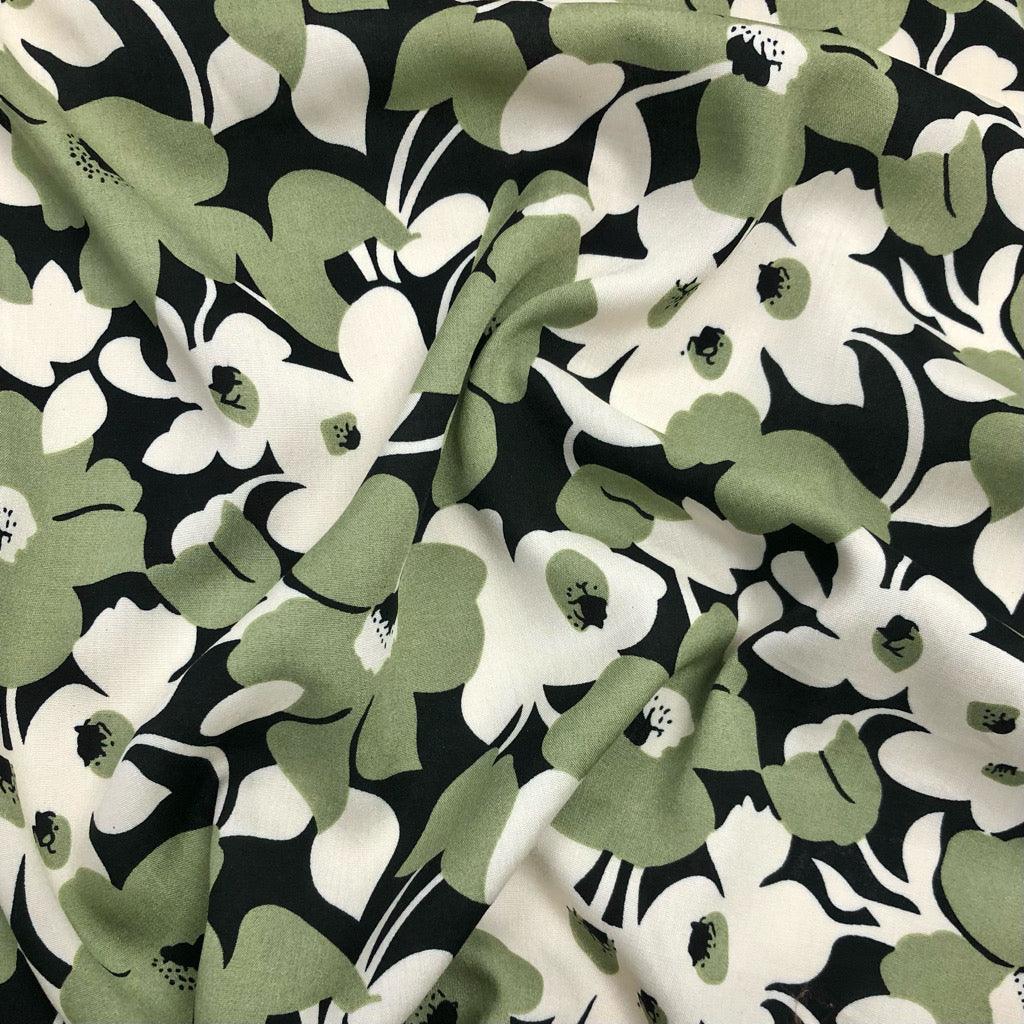 Two Colour Large Floral Viscose Challis Fabric - Pound Fabrics