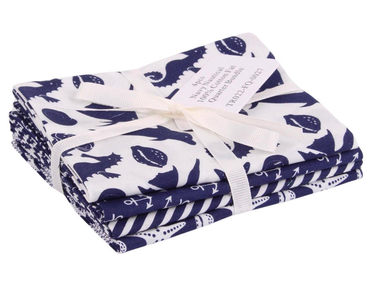 Navy Nautical 4 Piece Cotton Fat Quarter Bundle - Pound Fabrics