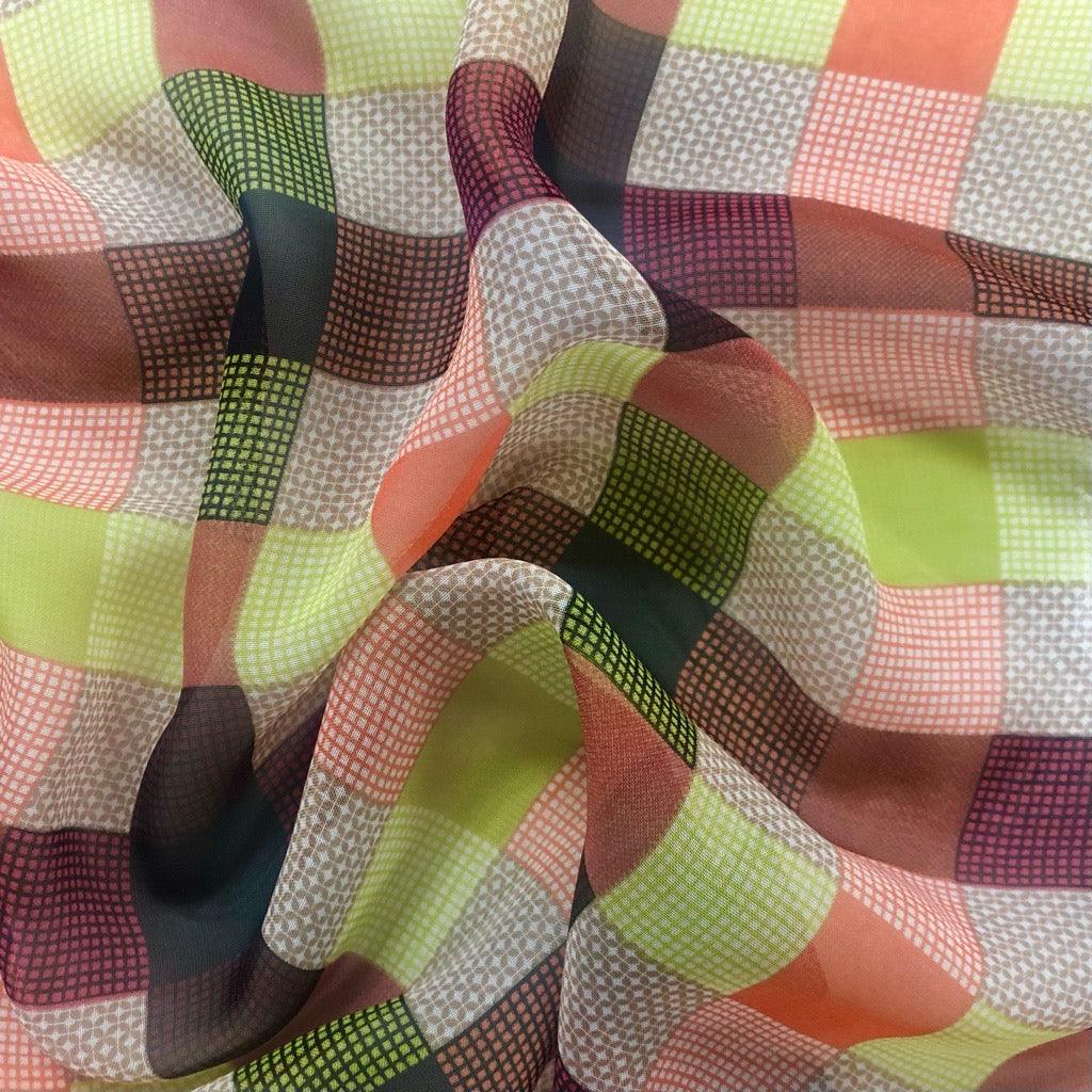 Multicoloured Checkered Chiffon Fabric - 3 metres for £3 - Pound Fabrics