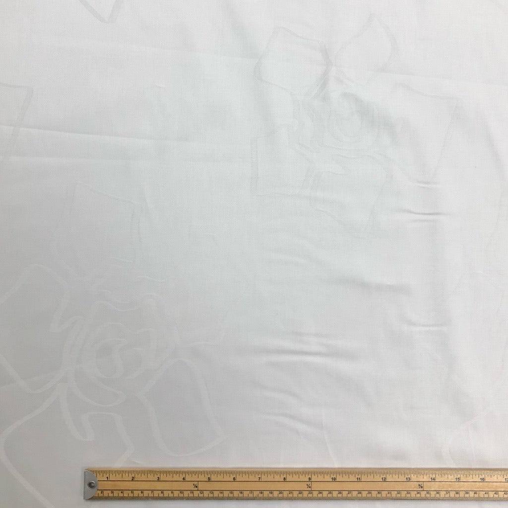 Floral Outlines on White Jacquard Cotton Fabric - Pound Fabrics