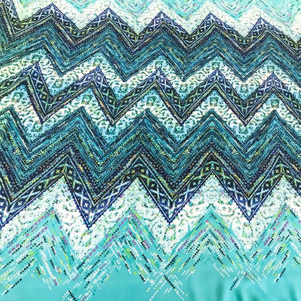 Turquoise Zig Zag Art Chiffon Fabric (4463302180887)