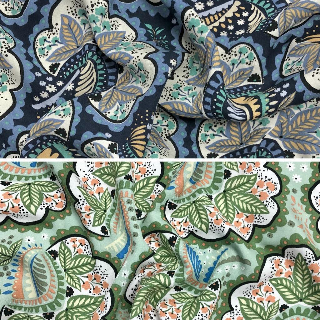 Leaves and Abstract Shapes Viscose Challis Fabric - Pound Fabrics