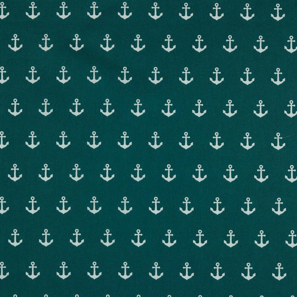 Anchors on Teal Cotton Poplin Fabric - Pound Fabrics