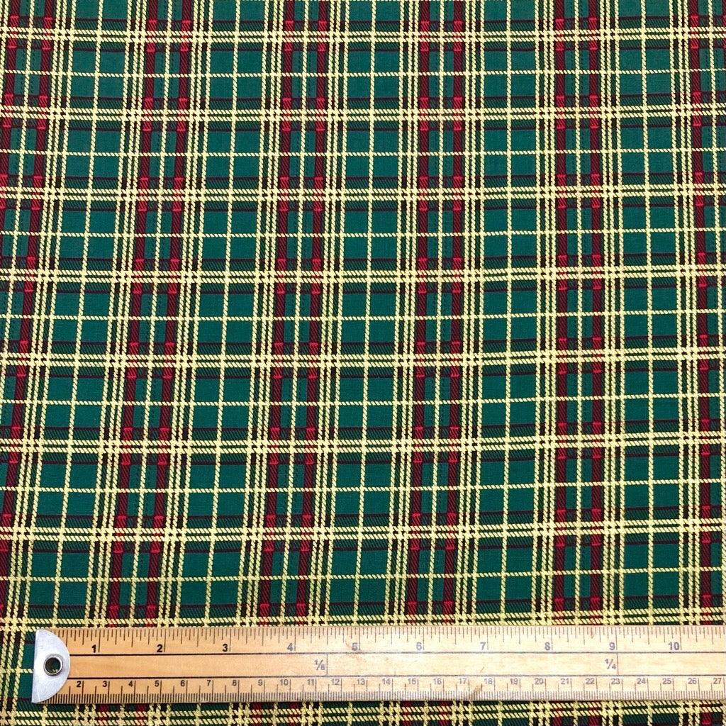 Xmas Checkered Rose & Hubble Christmas Cotton Fabric - Pound Fabrics