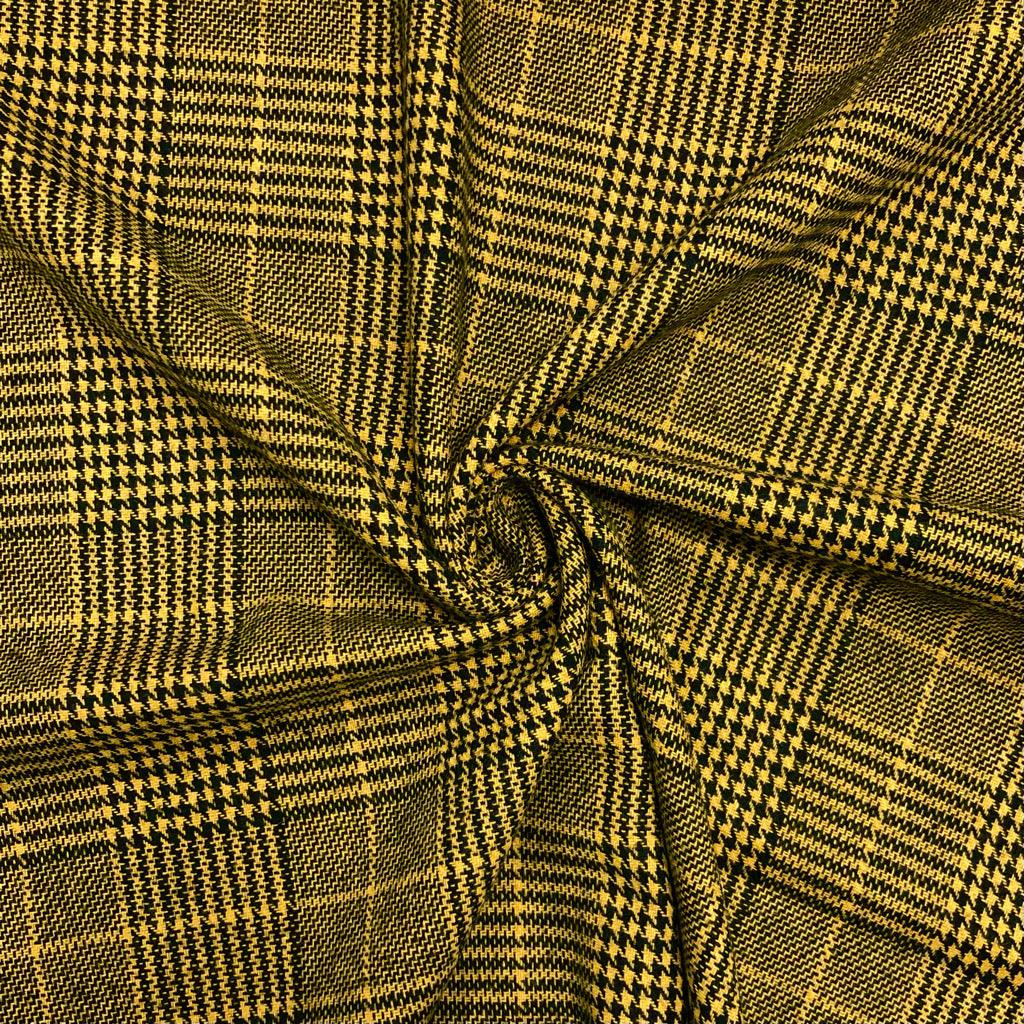 Mustard Brushed Checkered Wool Touch Fabric - Pound Fabrics