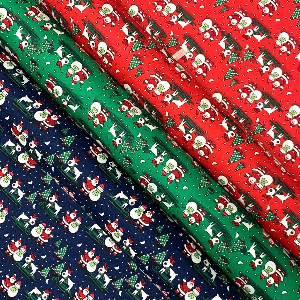 Reindeer Sledge and Santa Cotton Fabric - Pound Fabrics