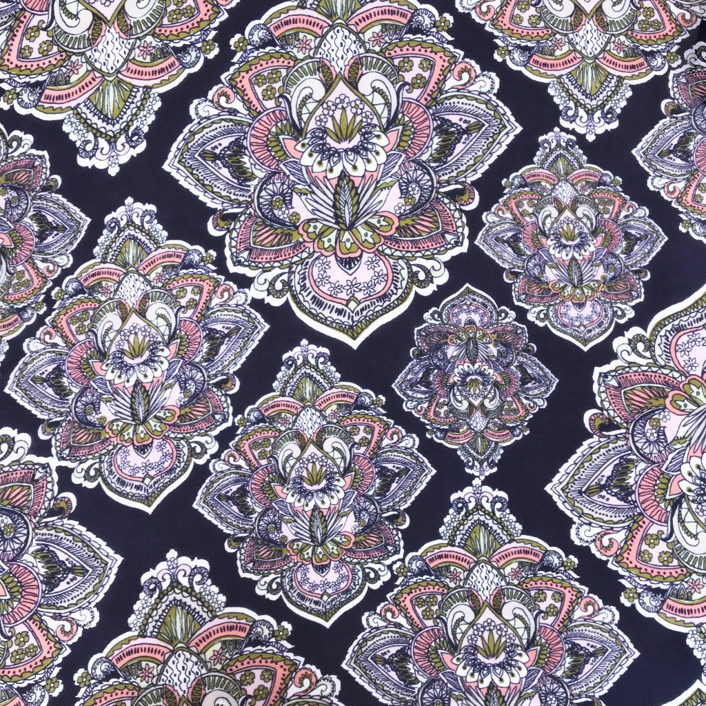 Navy/Pink Indian Design Chiffon Fabric (4498295783447)