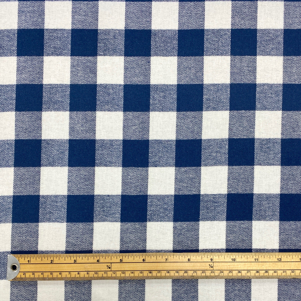 Blue and Ivory Checkered Brushed Cotton Fabric - Pound Fabrics