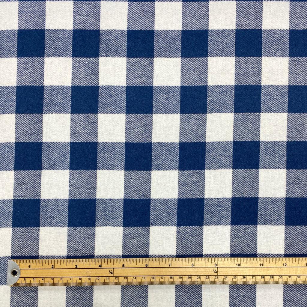 Blue and Ivory Checkered Brushed Cotton Fabric - Pound Fabrics